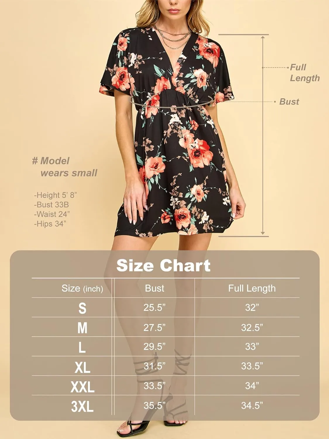 Lock and Love Womens Short Sleeve Kimono Style Deep V Neck Casual Summer Dress S-3XL Plus Size