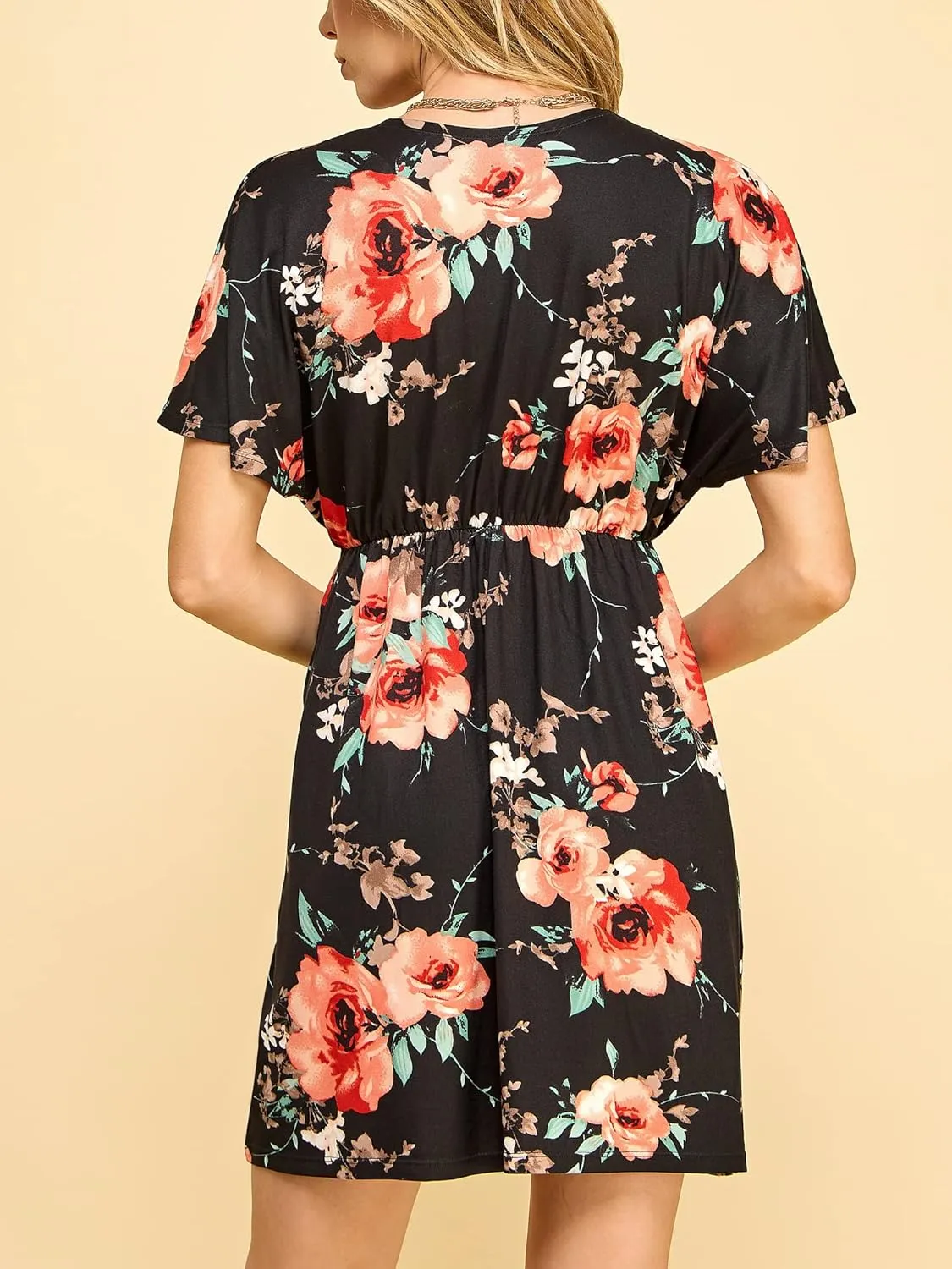 Lock and Love Womens Short Sleeve Kimono Style Deep V Neck Casual Summer Dress S-3XL Plus Size