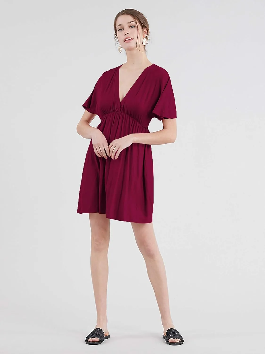 Lock and Love Womens Short Sleeve Kimono Style Deep V Neck Casual Summer Dress S-3XL Plus Size