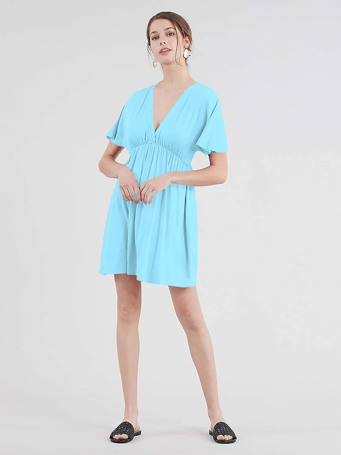 Lock and Love Womens Short Sleeve Kimono Style Deep V Neck Casual Summer Dress S-3XL Plus Size