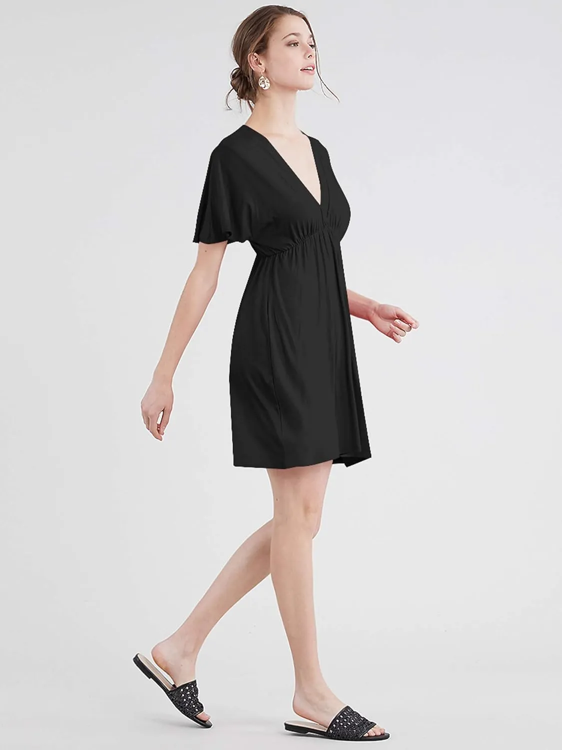 Lock and Love Womens Short Sleeve Kimono Style Deep V Neck Casual Summer Dress S-3XL Plus Size
