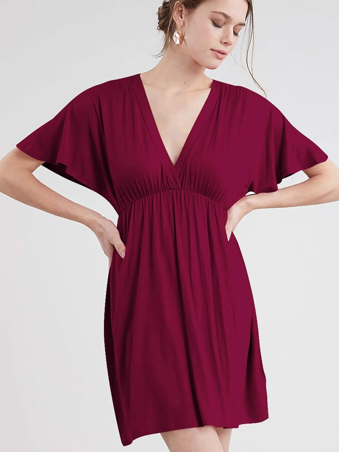 Lock and Love Womens Short Sleeve Kimono Style Deep V Neck Casual Summer Dress S-3XL Plus Size
