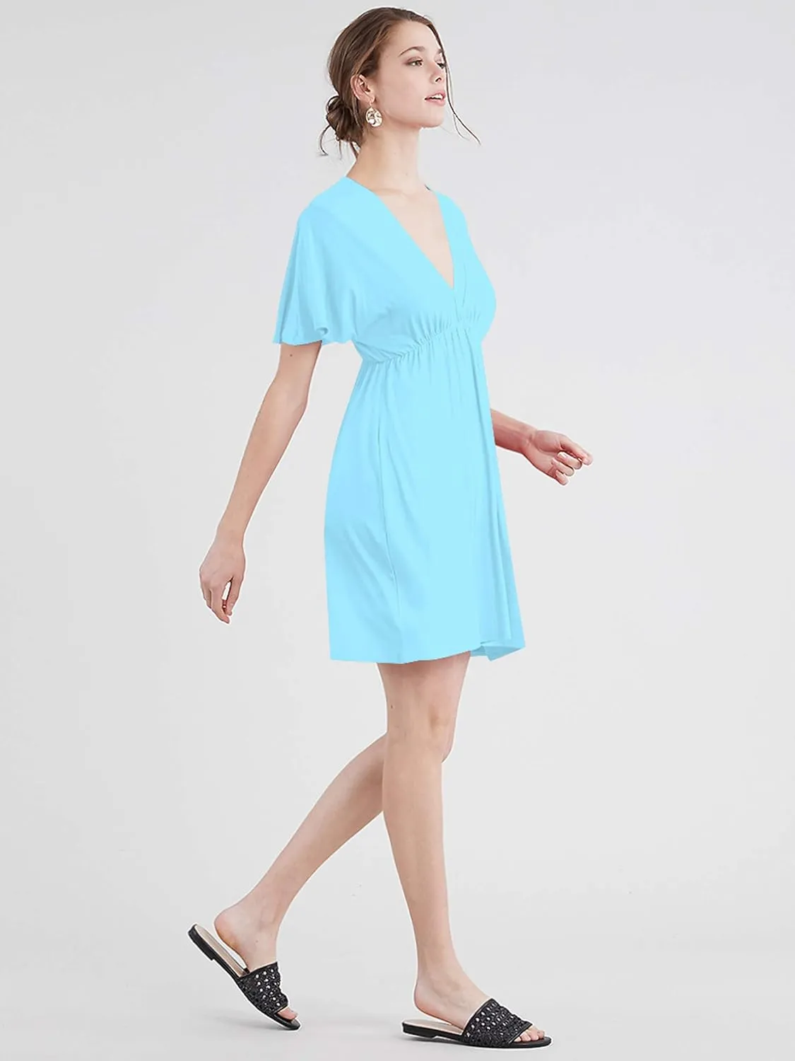Lock and Love Womens Short Sleeve Kimono Style Deep V Neck Casual Summer Dress S-3XL Plus Size