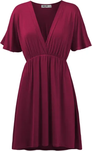 Lock and Love Womens Short Sleeve Kimono Style Deep V Neck Casual Summer Dress S-3XL Plus Size