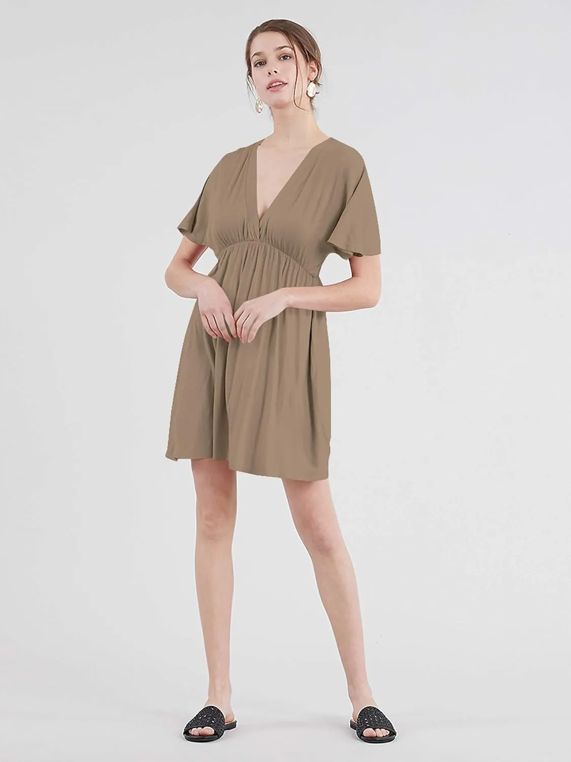 Lock and Love Womens Short Sleeve Kimono Style Deep V Neck Casual Summer Dress S-3XL Plus Size