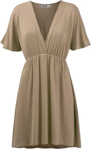 Lock and Love Womens Short Sleeve Kimono Style Deep V Neck Casual Summer Dress S-3XL Plus Size