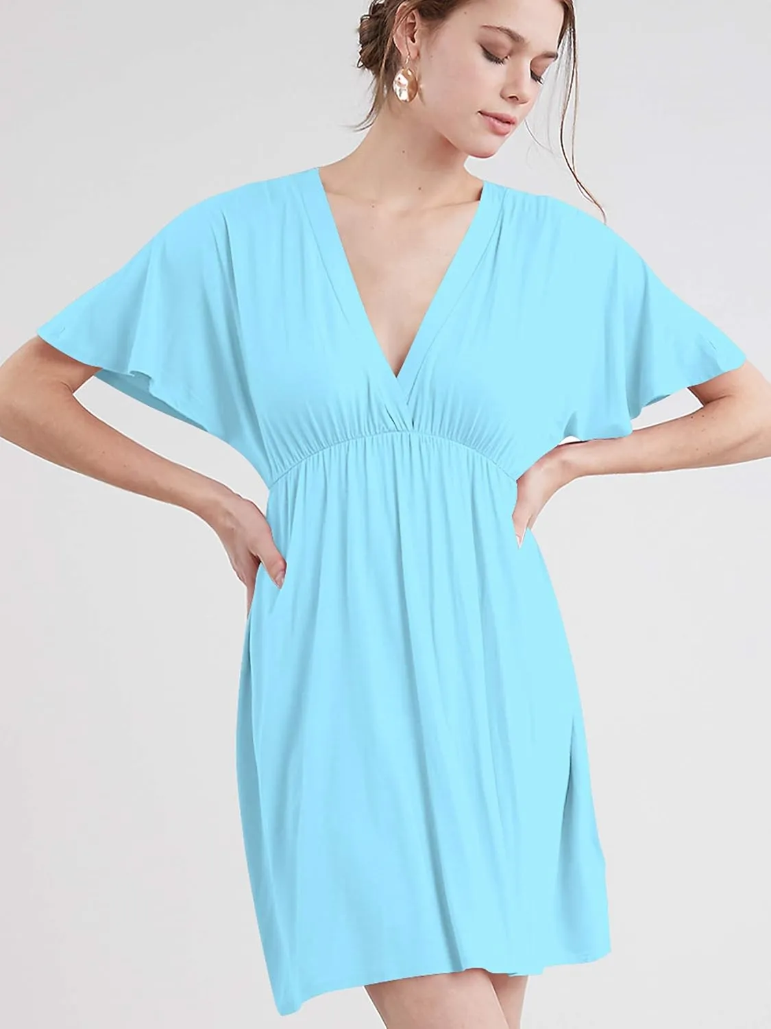 Lock and Love Womens Short Sleeve Kimono Style Deep V Neck Casual Summer Dress S-3XL Plus Size