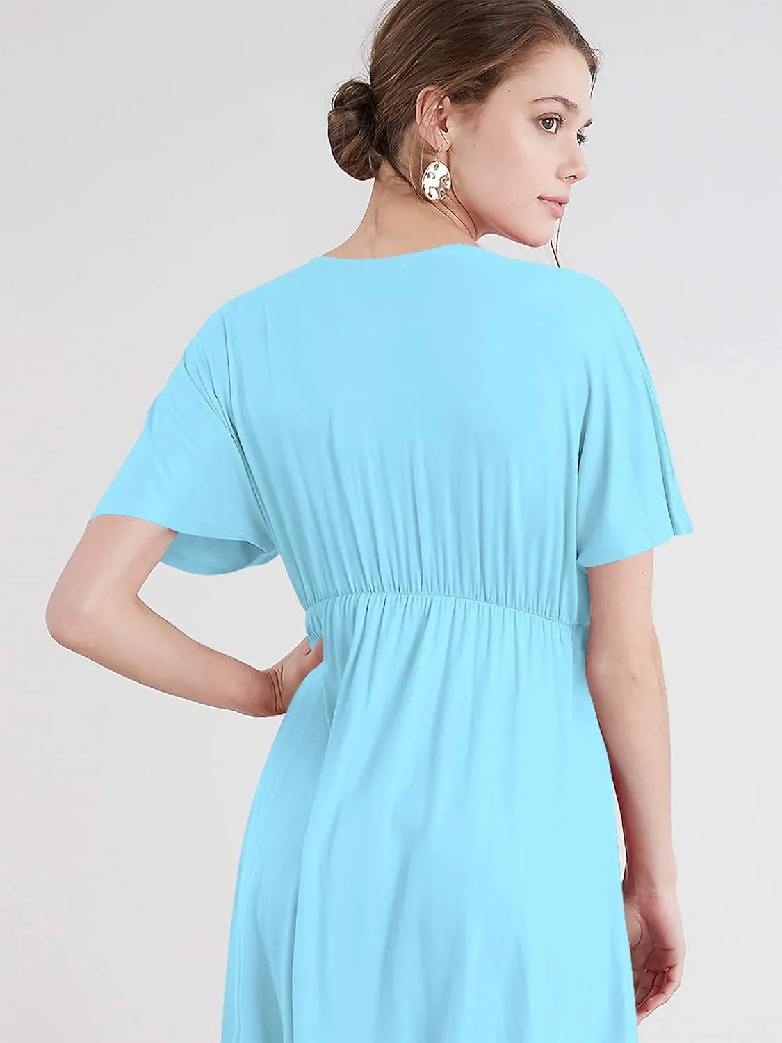 Lock and Love Womens Short Sleeve Kimono Style Deep V Neck Casual Summer Dress S-3XL Plus Size