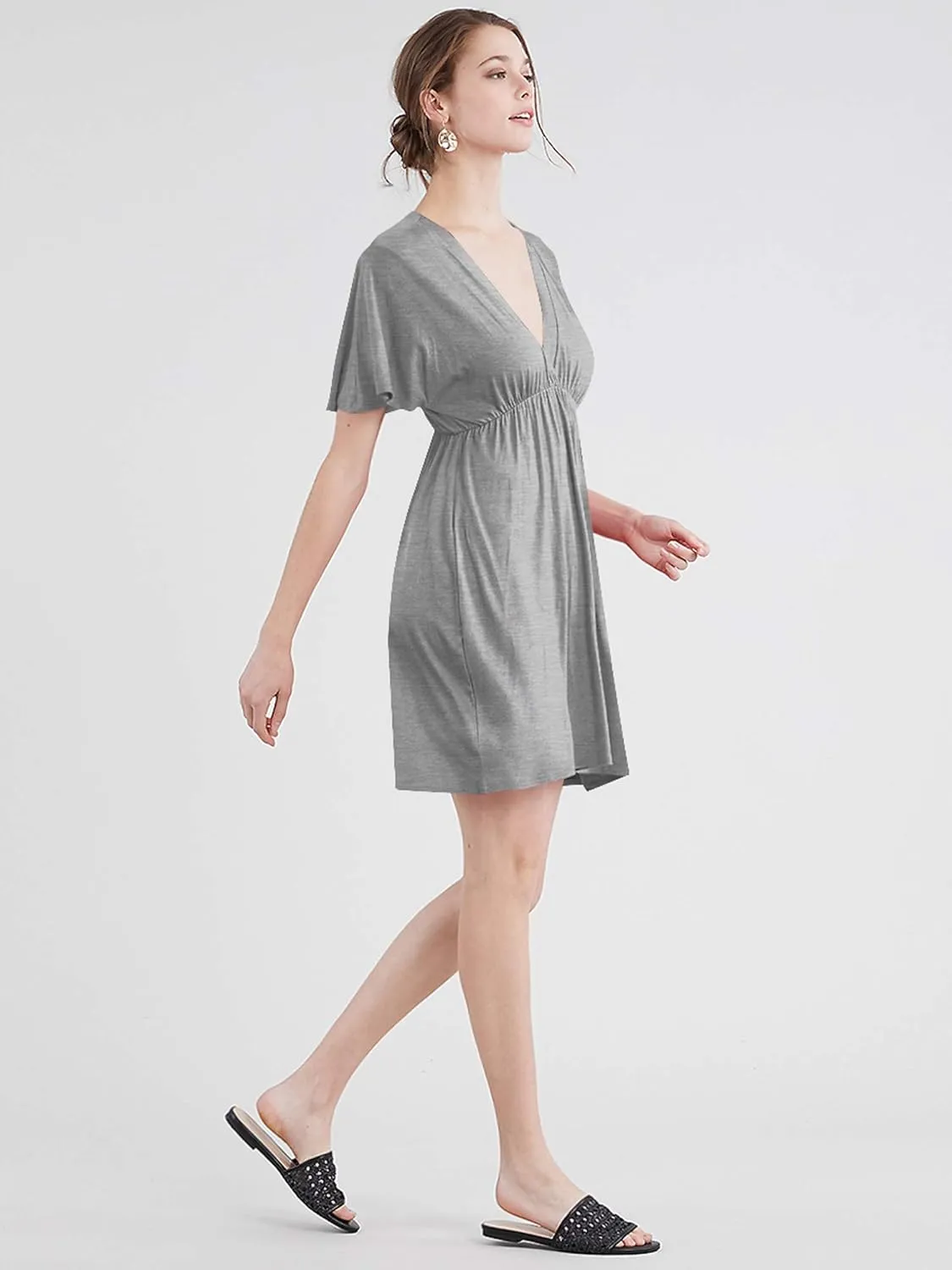 Lock and Love Womens Short Sleeve Kimono Style Deep V Neck Casual Summer Dress S-3XL Plus Size