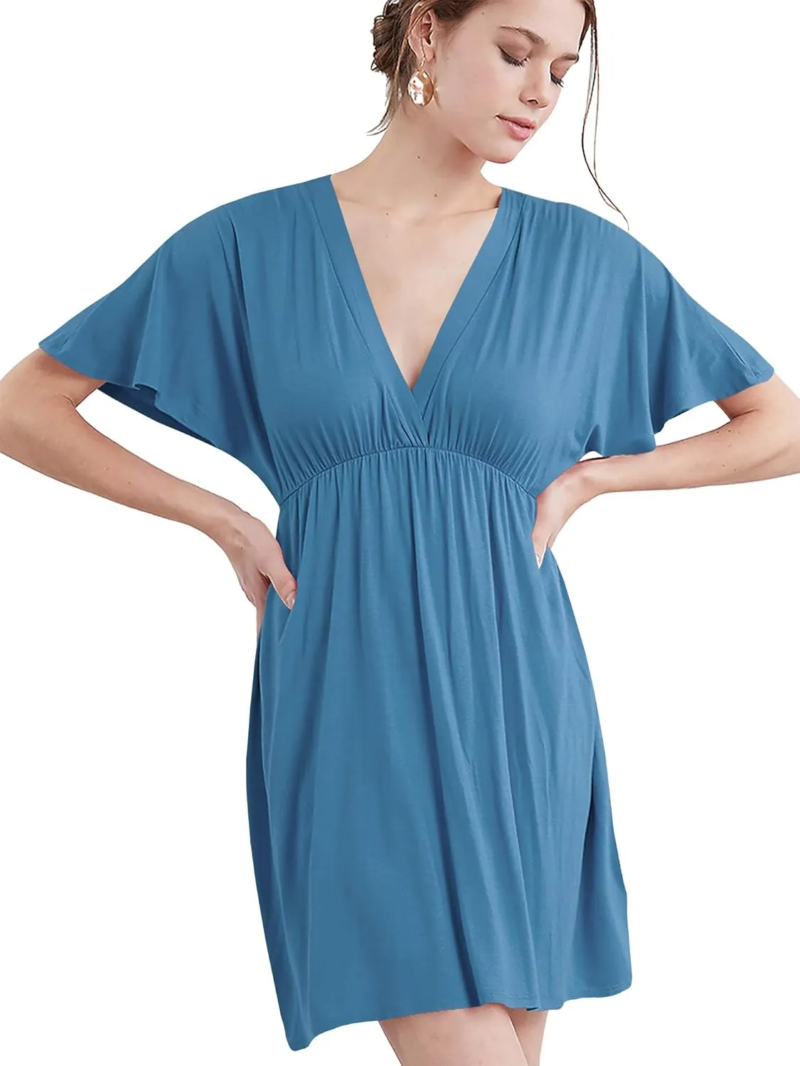 Lock and Love Womens Short Sleeve Kimono Style Deep V Neck Casual Summer Dress S-3XL Plus Size
