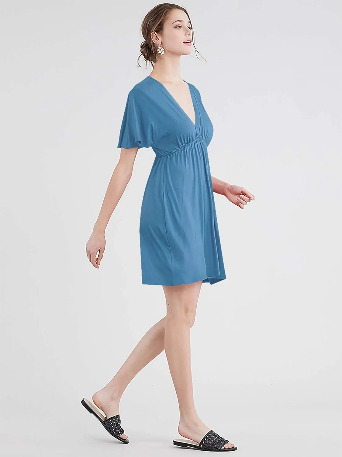 Lock and Love Womens Short Sleeve Kimono Style Deep V Neck Casual Summer Dress S-3XL Plus Size