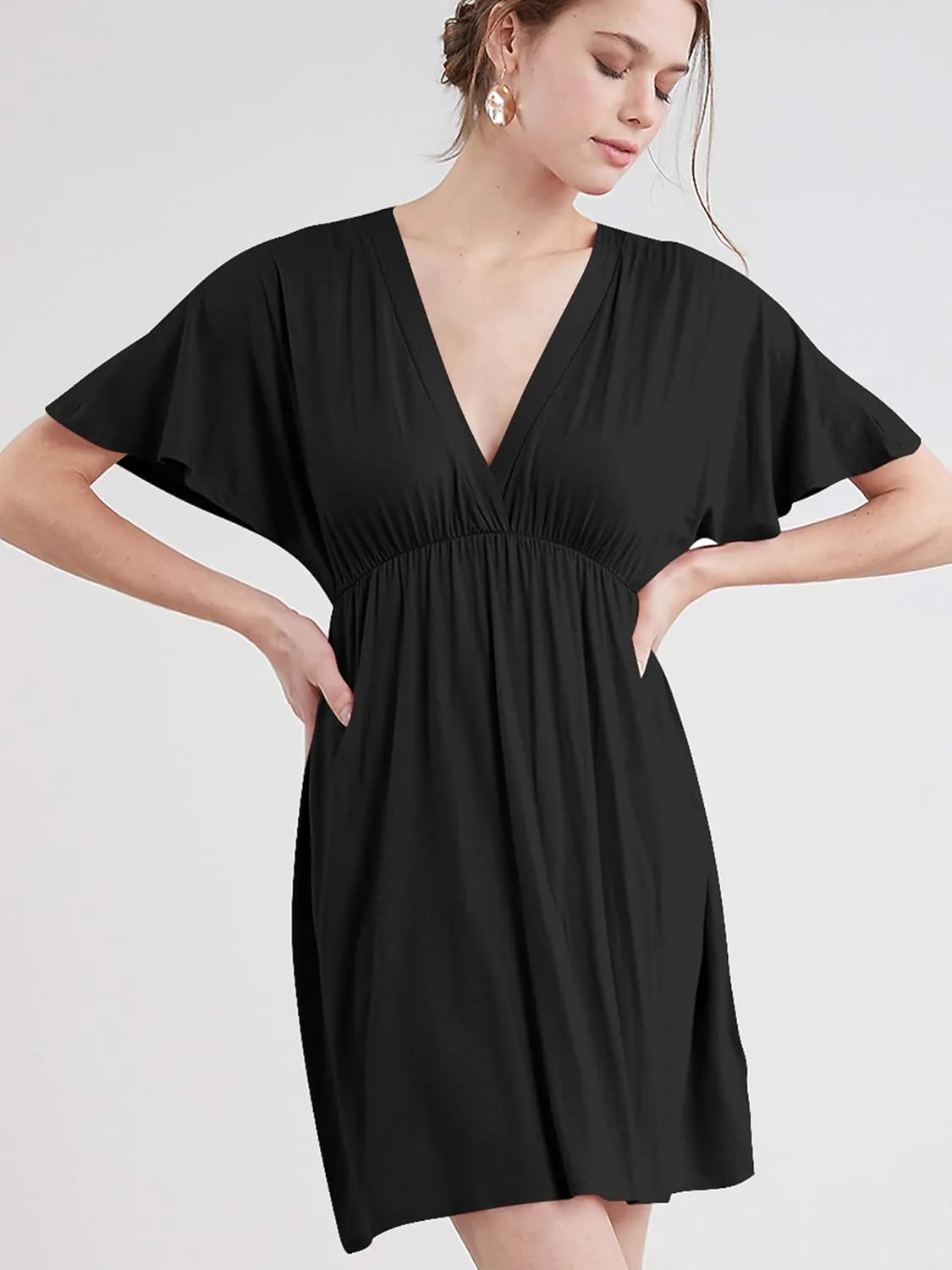 Lock and Love Womens Short Sleeve Kimono Style Deep V Neck Casual Summer Dress S-3XL Plus Size
