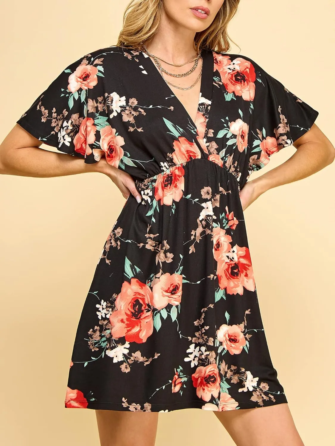 Lock and Love Womens Short Sleeve Kimono Style Deep V Neck Casual Summer Dress S-3XL Plus Size