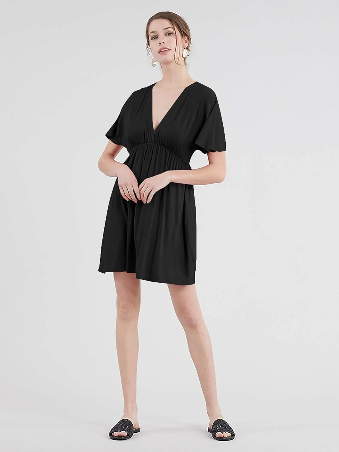 Lock and Love Womens Short Sleeve Kimono Style Deep V Neck Casual Summer Dress S-3XL Plus Size