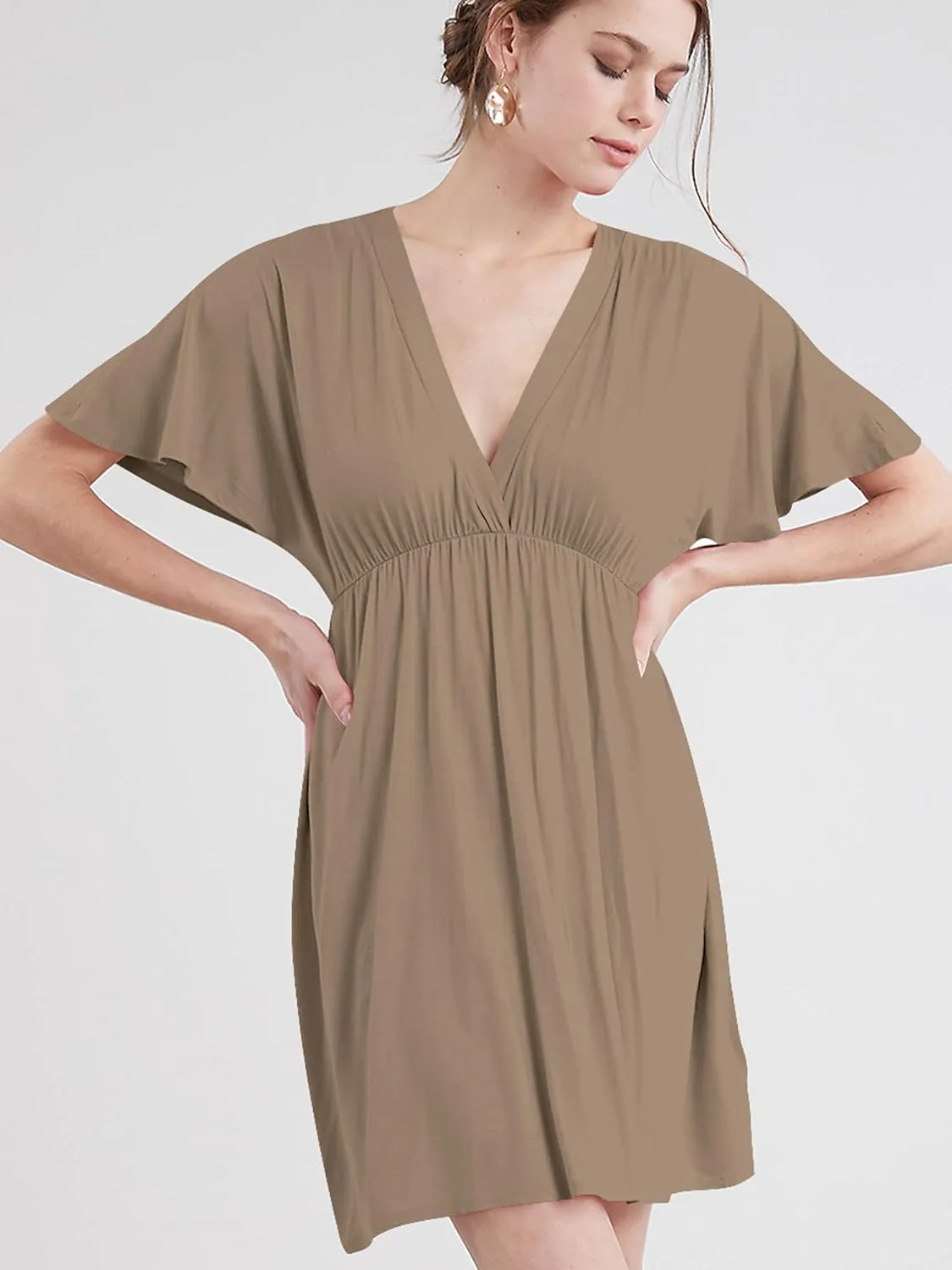 Lock and Love Womens Short Sleeve Kimono Style Deep V Neck Casual Summer Dress S-3XL Plus Size