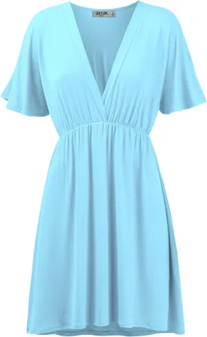 Lock and Love Womens Short Sleeve Kimono Style Deep V Neck Casual Summer Dress S-3XL Plus Size