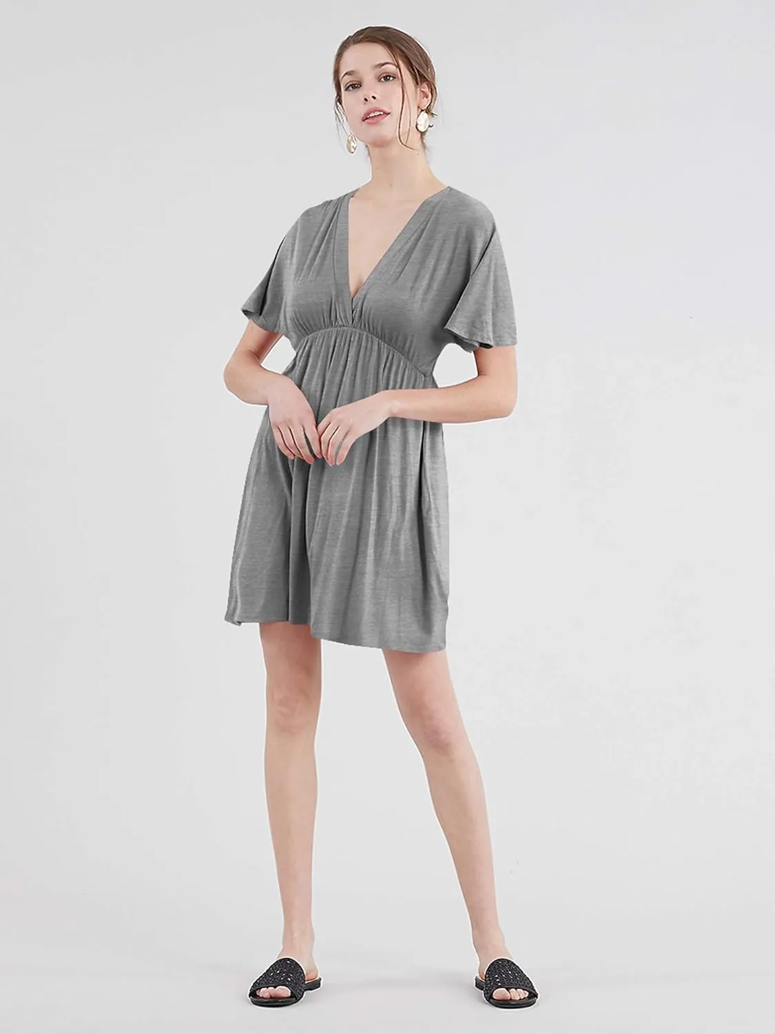 Lock and Love Womens Short Sleeve Kimono Style Deep V Neck Casual Summer Dress S-3XL Plus Size