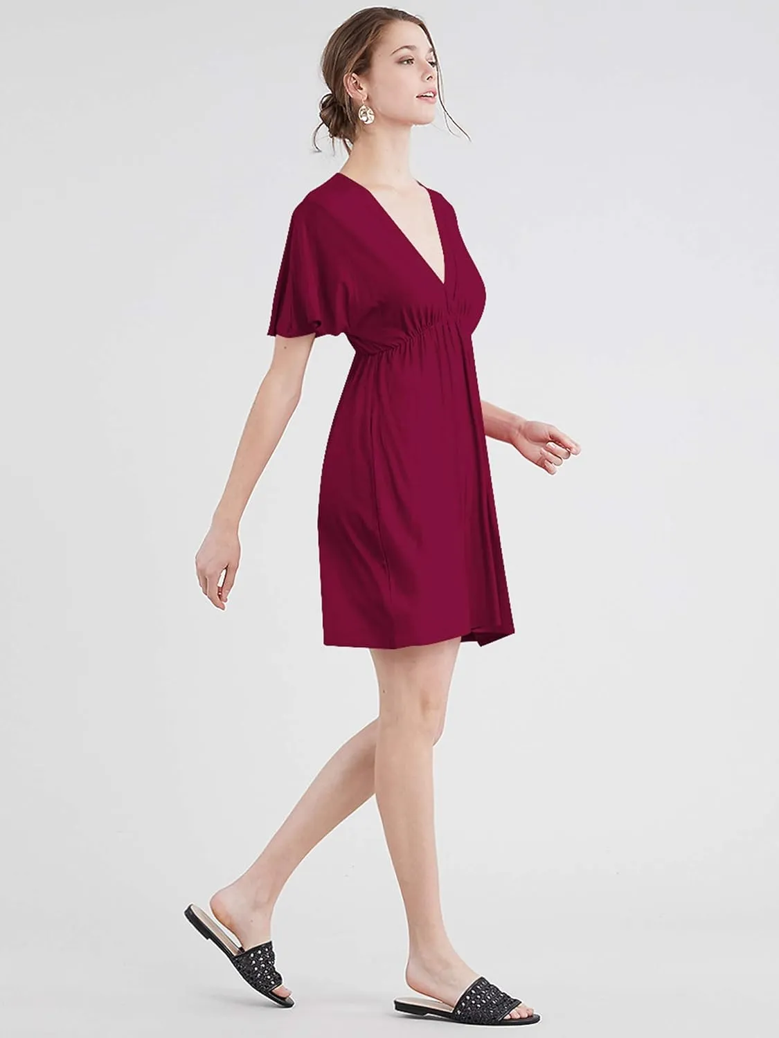 Lock and Love Womens Short Sleeve Kimono Style Deep V Neck Casual Summer Dress S-3XL Plus Size