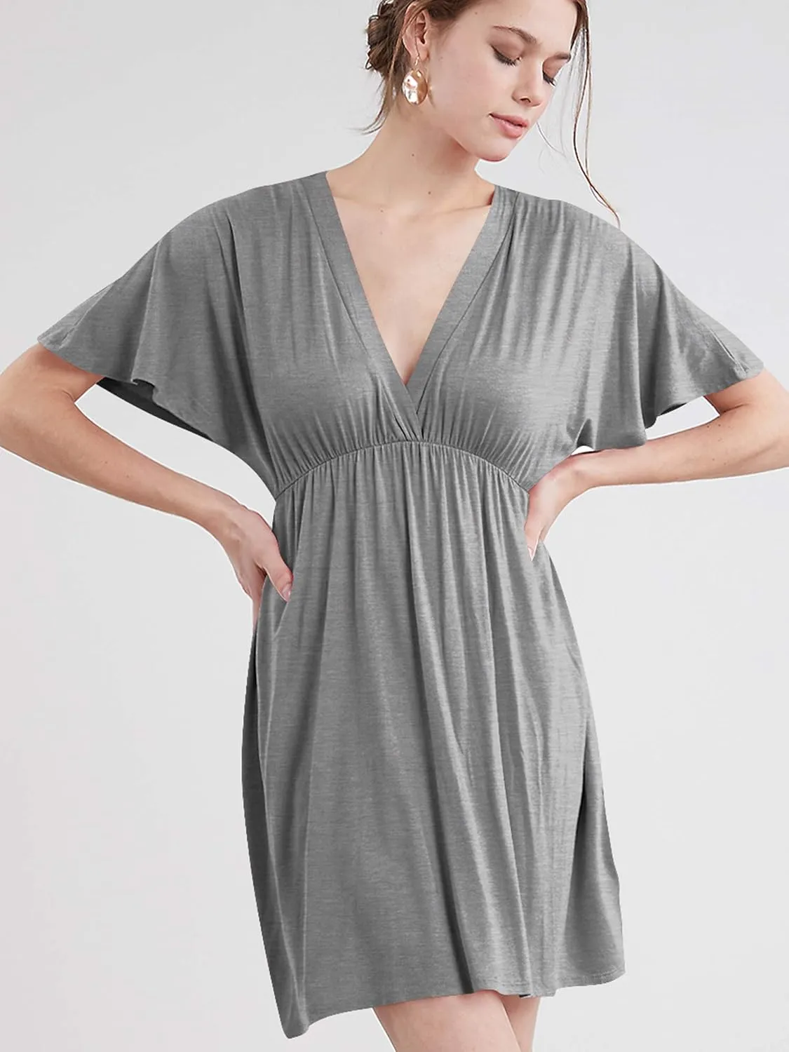 Lock and Love Womens Short Sleeve Kimono Style Deep V Neck Casual Summer Dress S-3XL Plus Size