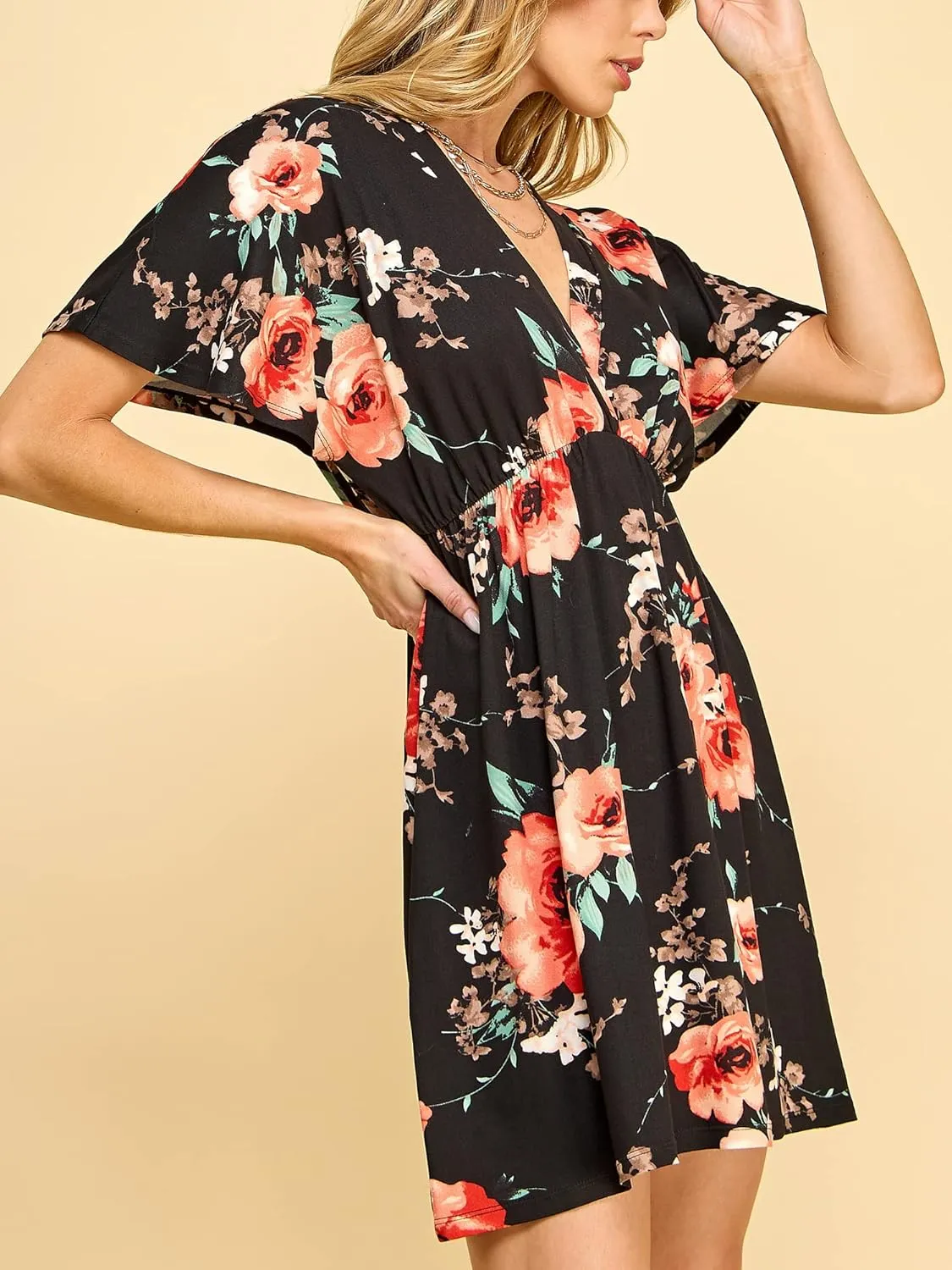 Lock and Love Womens Short Sleeve Kimono Style Deep V Neck Casual Summer Dress S-3XL Plus Size