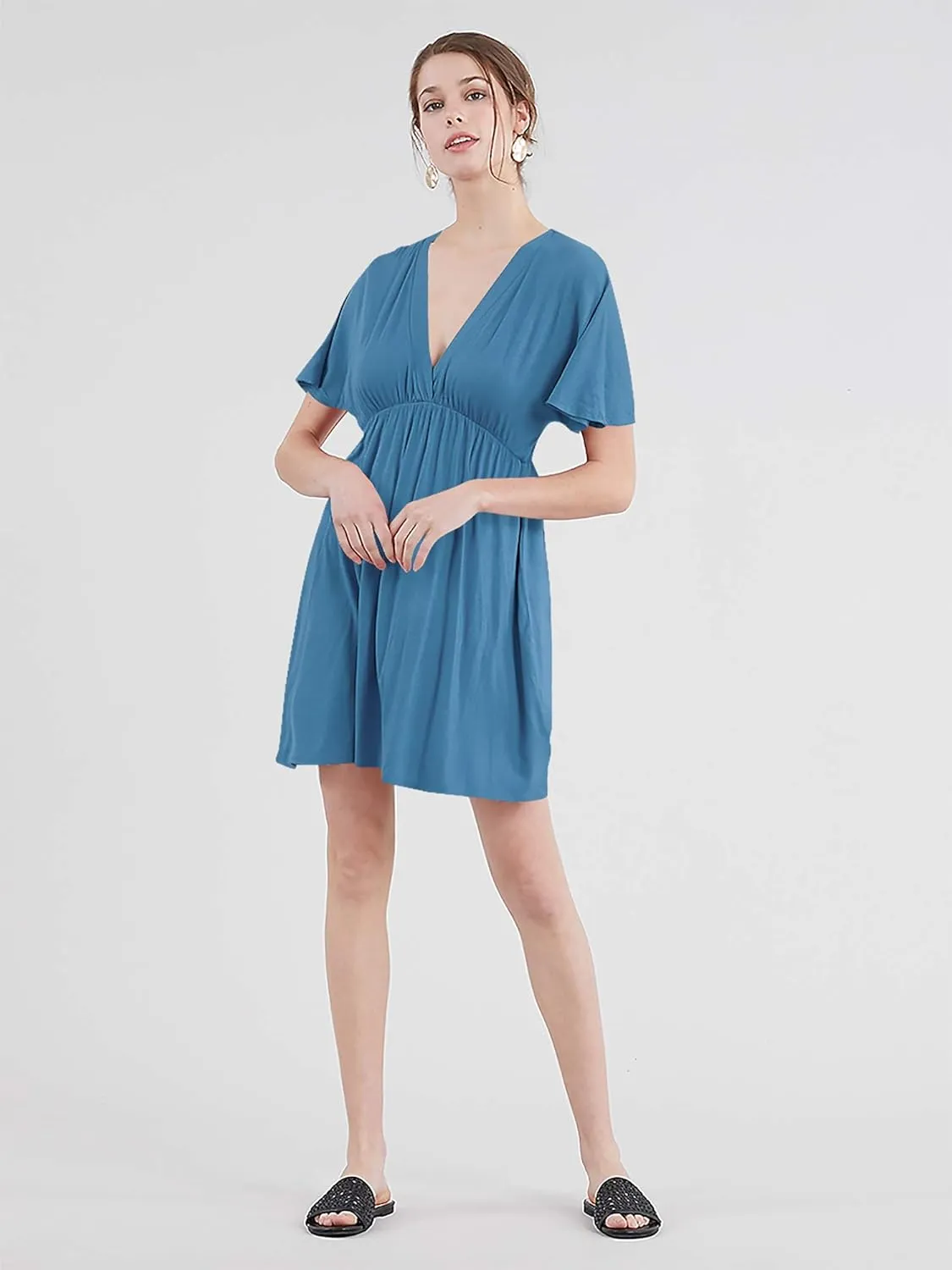 Lock and Love Womens Short Sleeve Kimono Style Deep V Neck Casual Summer Dress S-3XL Plus Size