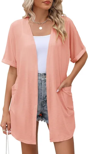 LOMON Women's Cardigans Open Front Lightweight Cardigan Summer Short Sleeve Casual Cover Ups