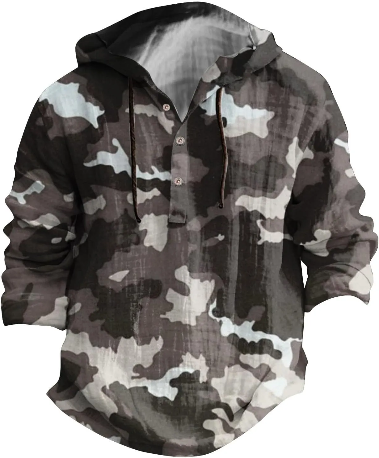 Long Sleeve Beach Hippie Tops with Hat Men's Casual Fashion Loose Trend Camouflage Long Sleeve Shirts