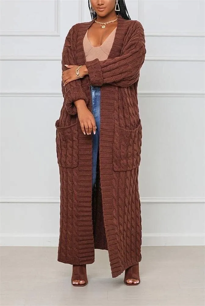 Long Sweaters for Women Cardigan Open Front Long Sleeve Plus Size Chunky Cable Knit Duster Cardigans with Pockets Winter Coat