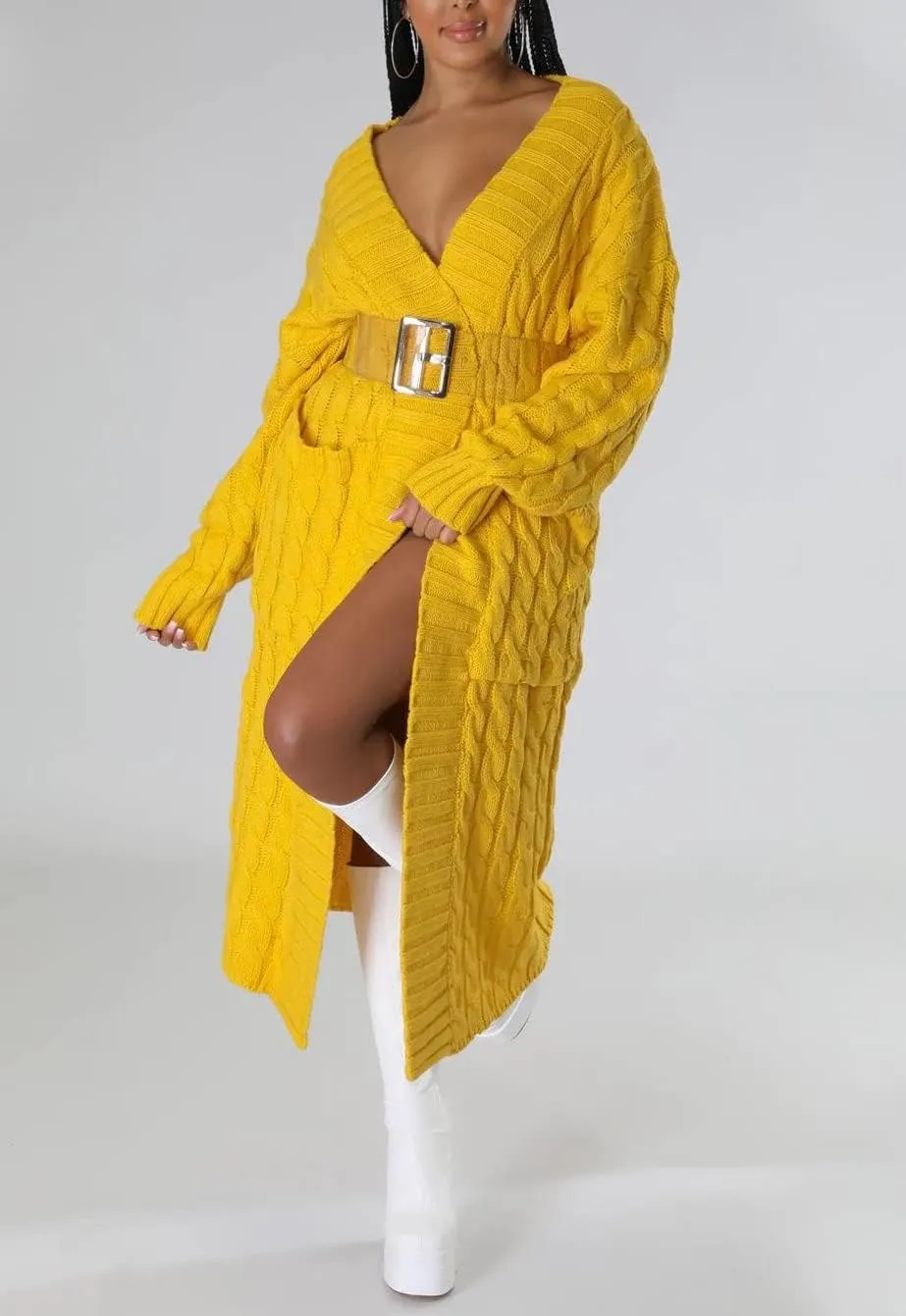 Long Sweaters for Women Cardigan Open Front Long Sleeve Plus Size Chunky Cable Knit Duster Cardigans with Pockets Winter Coat