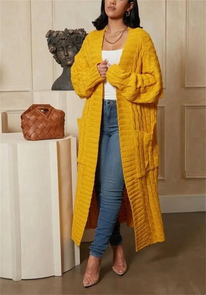 Long Sweaters for Women Cardigan Open Front Long Sleeve Plus Size Chunky Cable Knit Duster Cardigans with Pockets Winter Coat