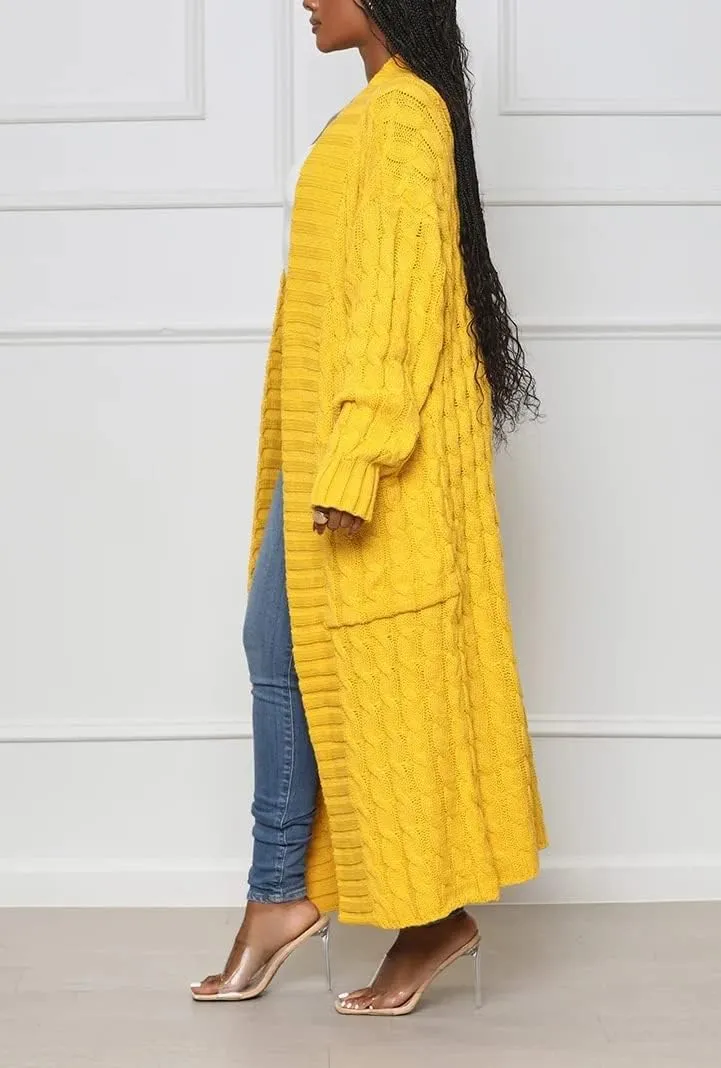 Long Sweaters for Women Cardigan Open Front Long Sleeve Plus Size Chunky Cable Knit Duster Cardigans with Pockets Winter Coat