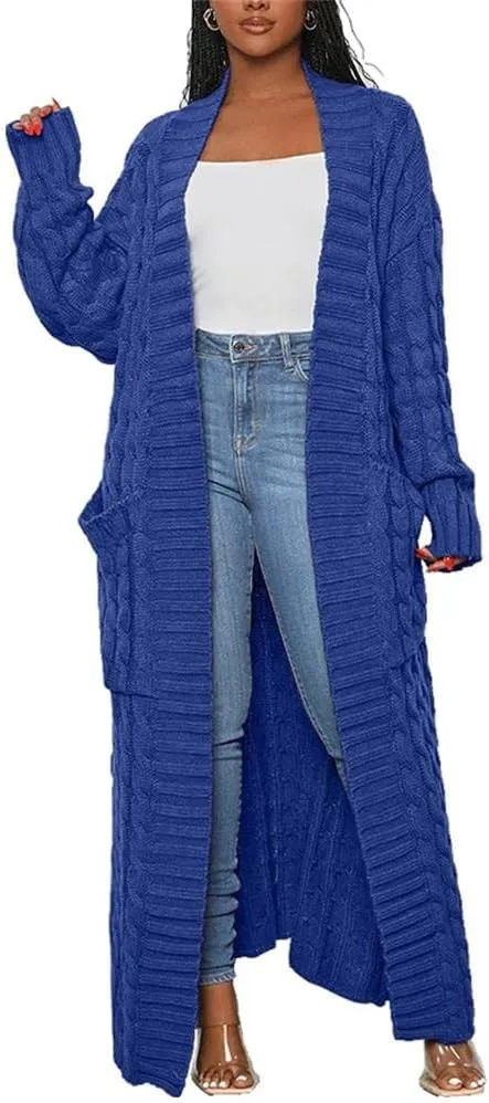 Long Sweaters for Women Cardigan Open Front Long Sleeve Plus Size Chunky Cable Knit Duster Cardigans with Pockets Winter Coat