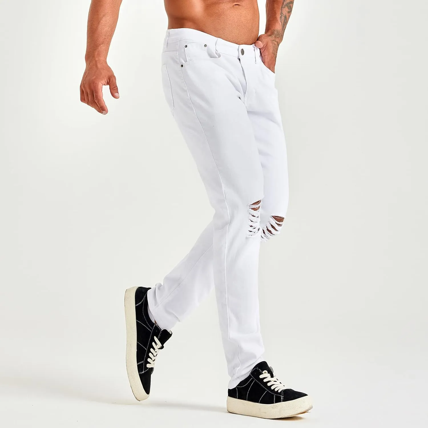 LONGBIDA Men's Ripped Jeans,Slim Fit Distressed Stretch Denim Pants Y2K Cargo Skinny Jeans for Men 2024