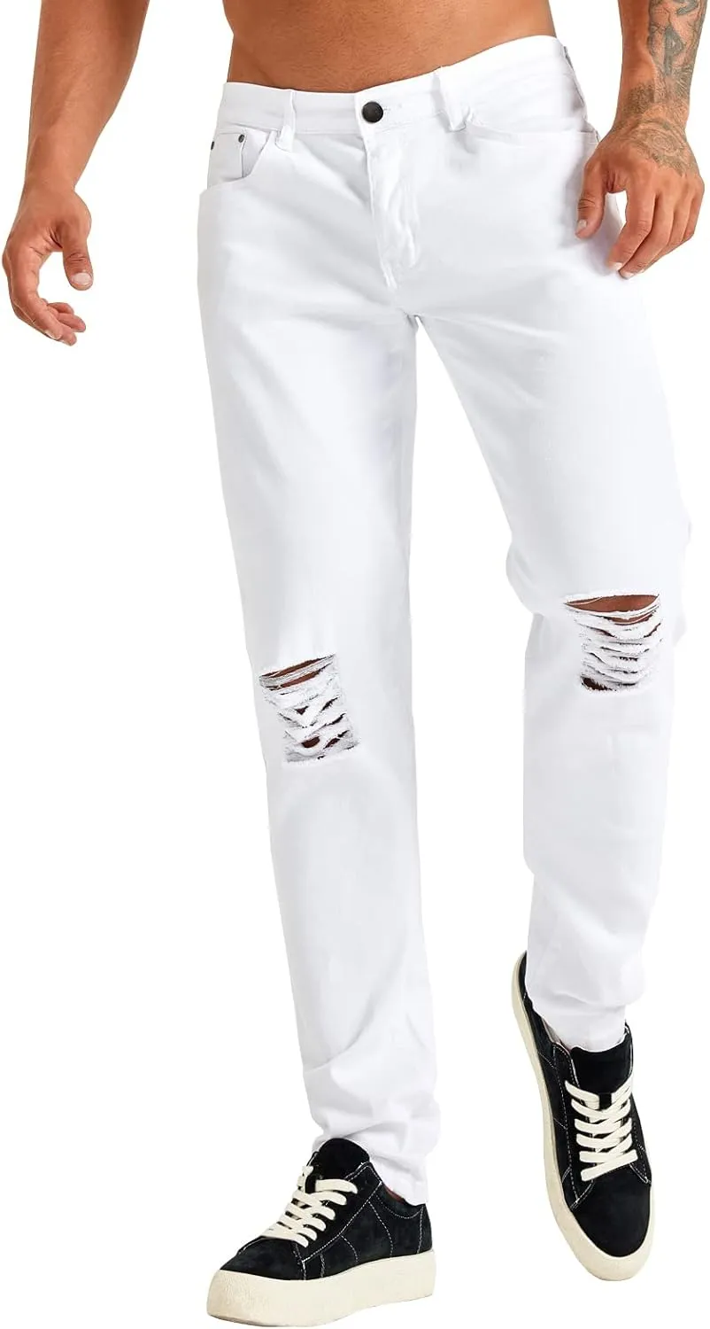 LONGBIDA Men's Ripped Jeans,Slim Fit Distressed Stretch Denim Pants Y2K Cargo Skinny Jeans for Men 2024