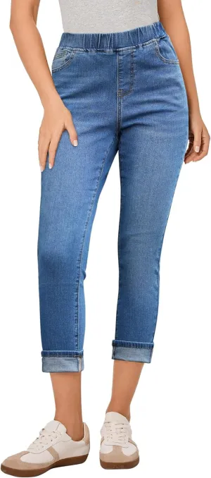 LookbookStore Capri Jeans for Women High Waisted Pull On Elastic Wasit Stretchy Denim Capris Jeggings Summer Jeans Pants
