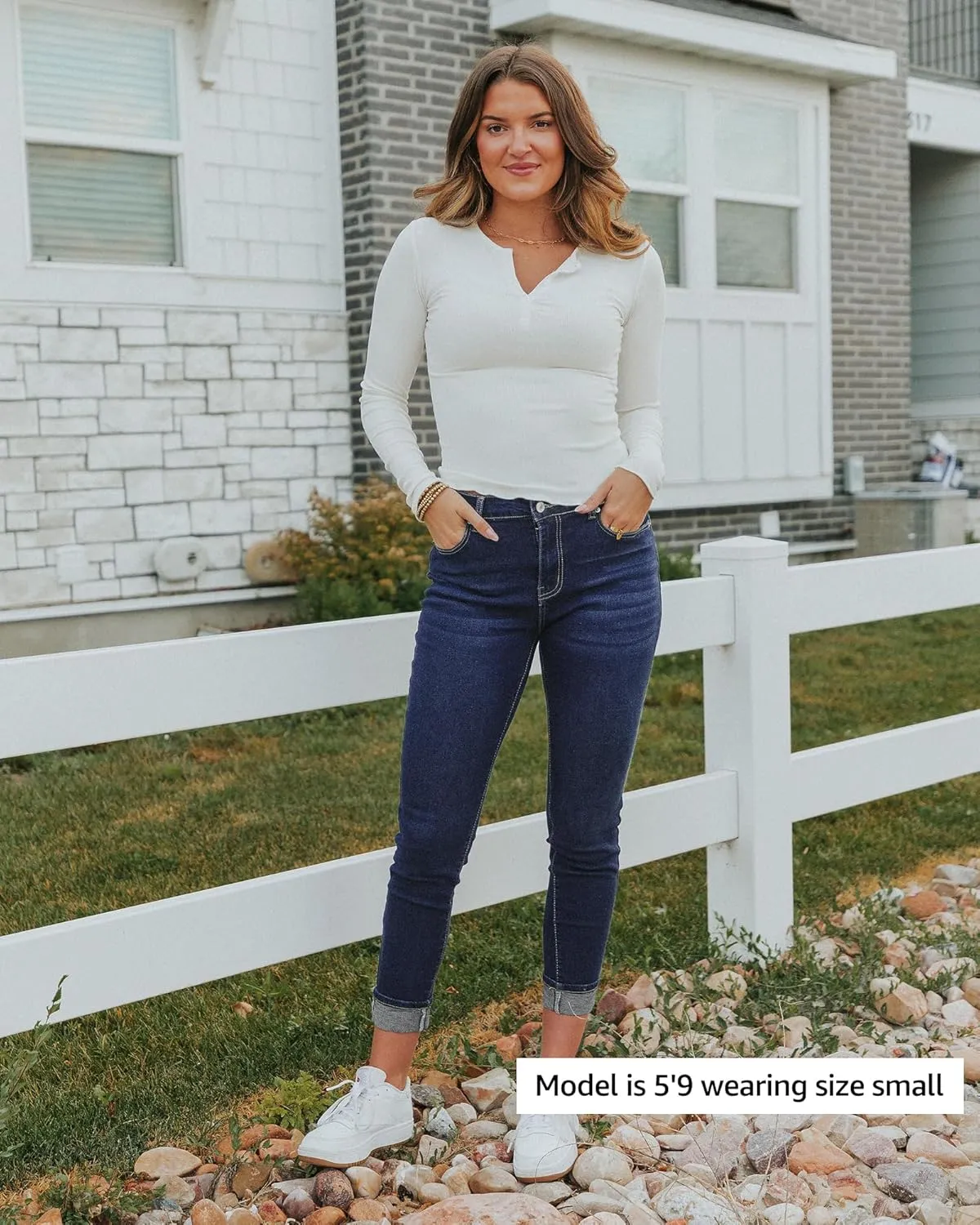luvamia Skinny Jeans for Women Trendy High Waisted Fold Hem Slim Fit Stretchy Denim Pants Jeggings Jeans with Pockets