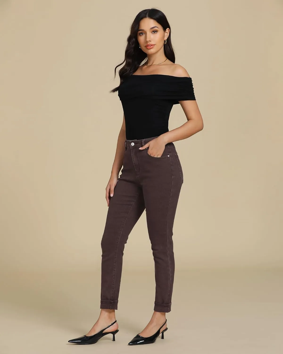 luvamia Skinny Jeans for Women Trendy High Waisted Fold Hem Slim Fit Stretchy Denim Pants Jeggings Jeans with Pockets