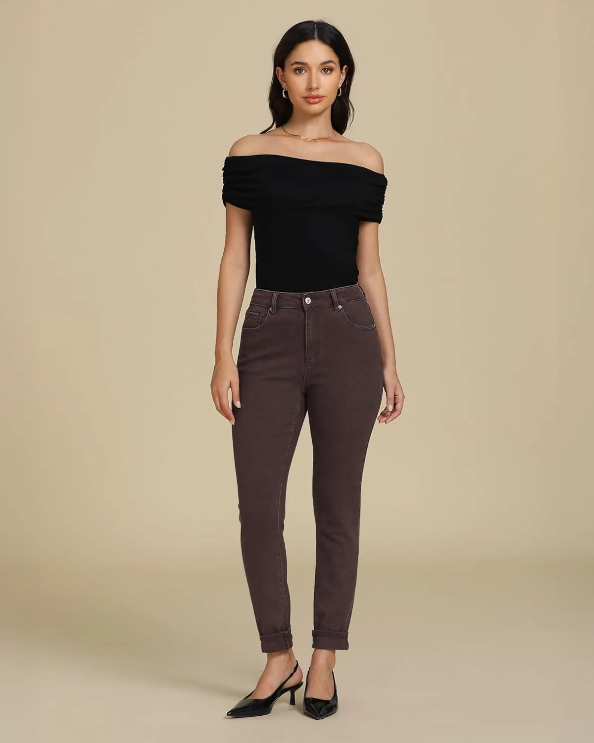 luvamia Skinny Jeans for Women Trendy High Waisted Fold Hem Slim Fit Stretchy Denim Pants Jeggings Jeans with Pockets