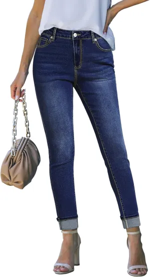 luvamia Skinny Jeans for Women Trendy High Waisted Fold Hem Slim Fit Stretchy Denim Pants Jeggings Jeans with Pockets