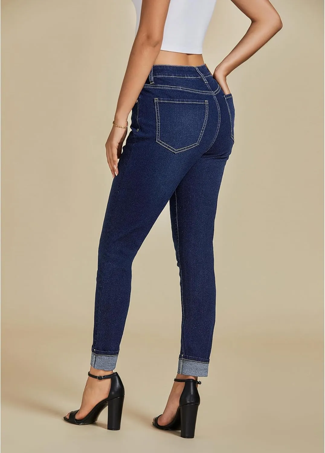 luvamia Skinny Jeans for Women Trendy High Waisted Fold Hem Slim Fit Stretchy Denim Pants Jeggings Jeans with Pockets