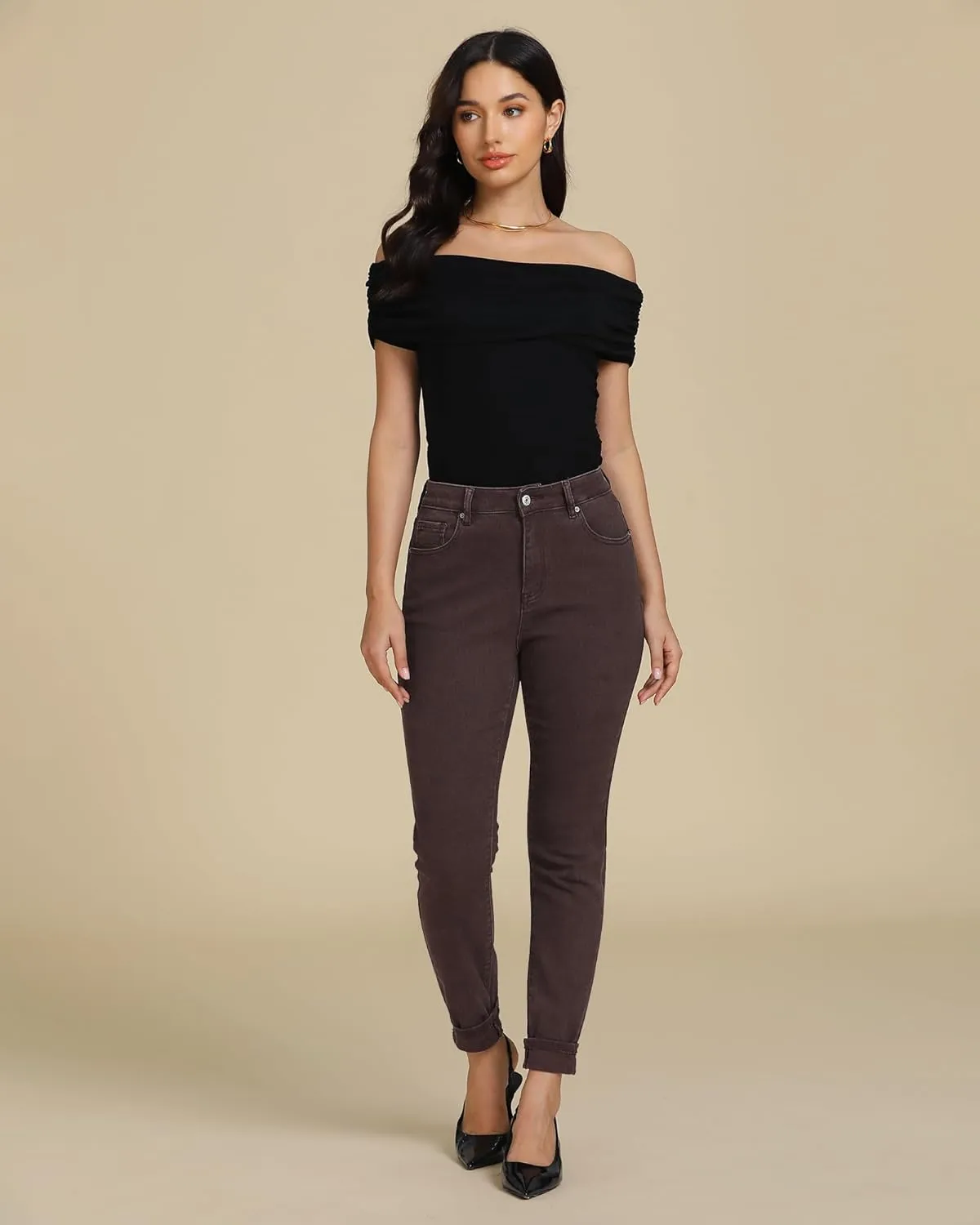luvamia Skinny Jeans for Women Trendy High Waisted Fold Hem Slim Fit Stretchy Denim Pants Jeggings Jeans with Pockets
