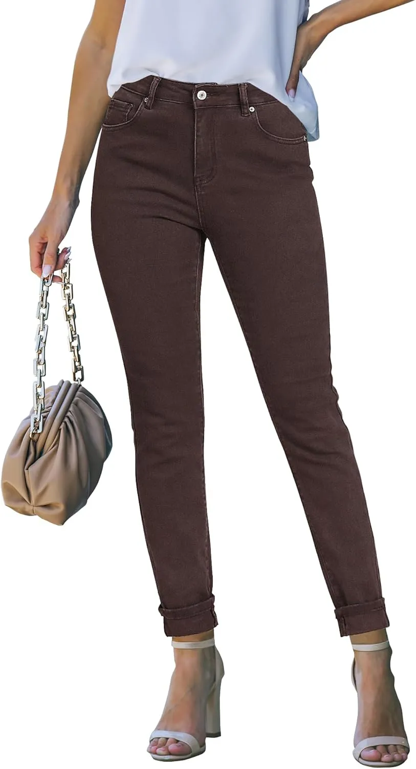 luvamia Skinny Jeans for Women Trendy High Waisted Fold Hem Slim Fit Stretchy Denim Pants Jeggings Jeans with Pockets