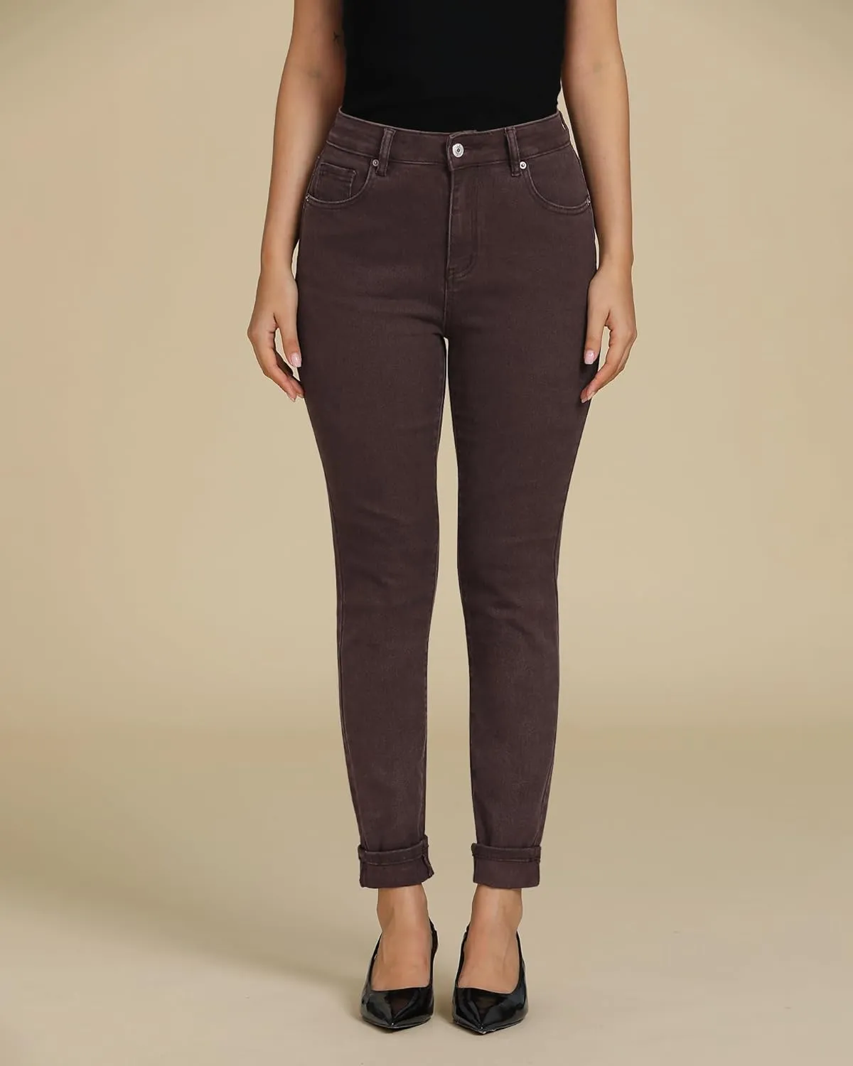 luvamia Skinny Jeans for Women Trendy High Waisted Fold Hem Slim Fit Stretchy Denim Pants Jeggings Jeans with Pockets