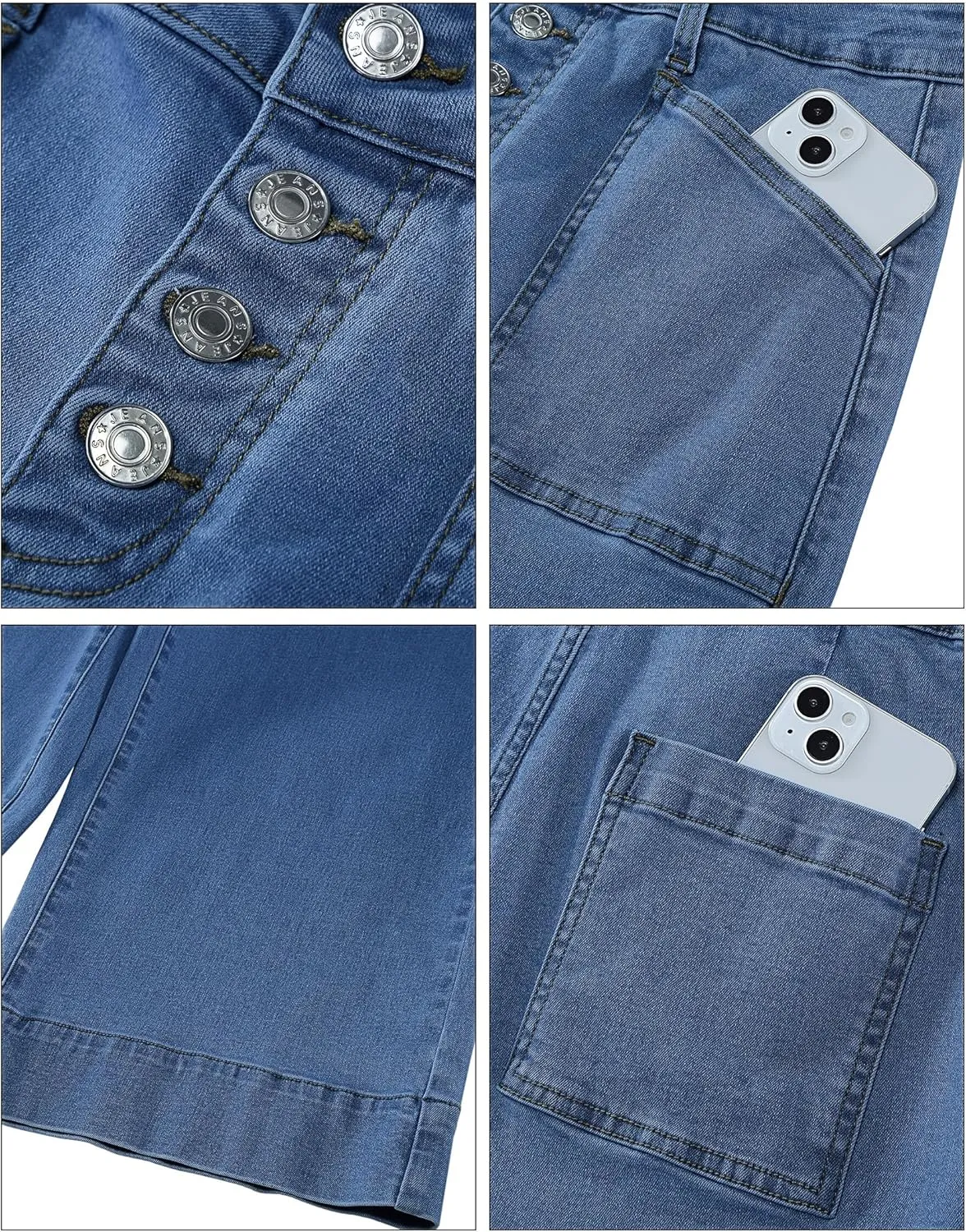 luvamia Wide Leg Jeans for Women Cropped High Waisted Trendy Button Fly Patch Pocket Stretchy Denim Pants Trousers Jeans