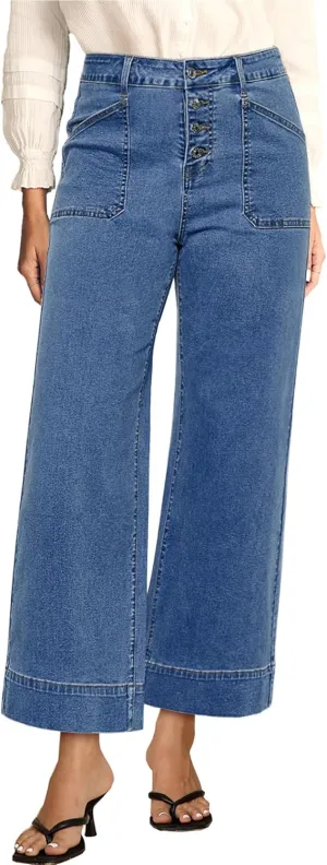 luvamia Wide Leg Jeans for Women Cropped High Waisted Trendy Button Fly Patch Pocket Stretchy Denim Pants Trousers Jeans