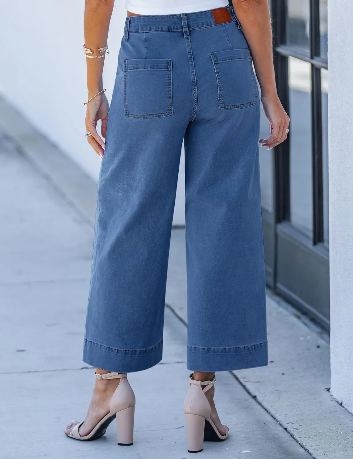 luvamia Wide Leg Jeans for Women Cropped High Waisted Trendy Button Fly Patch Pocket Stretchy Denim Pants Trousers Jeans