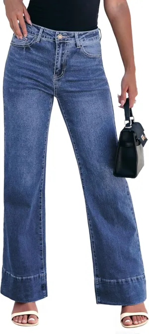 luvamia Wide Leg Jeans for Women High Waisted Flare Trendy Stretchy Denim Pants Baggy Classic Trouser Jeans with Pockets