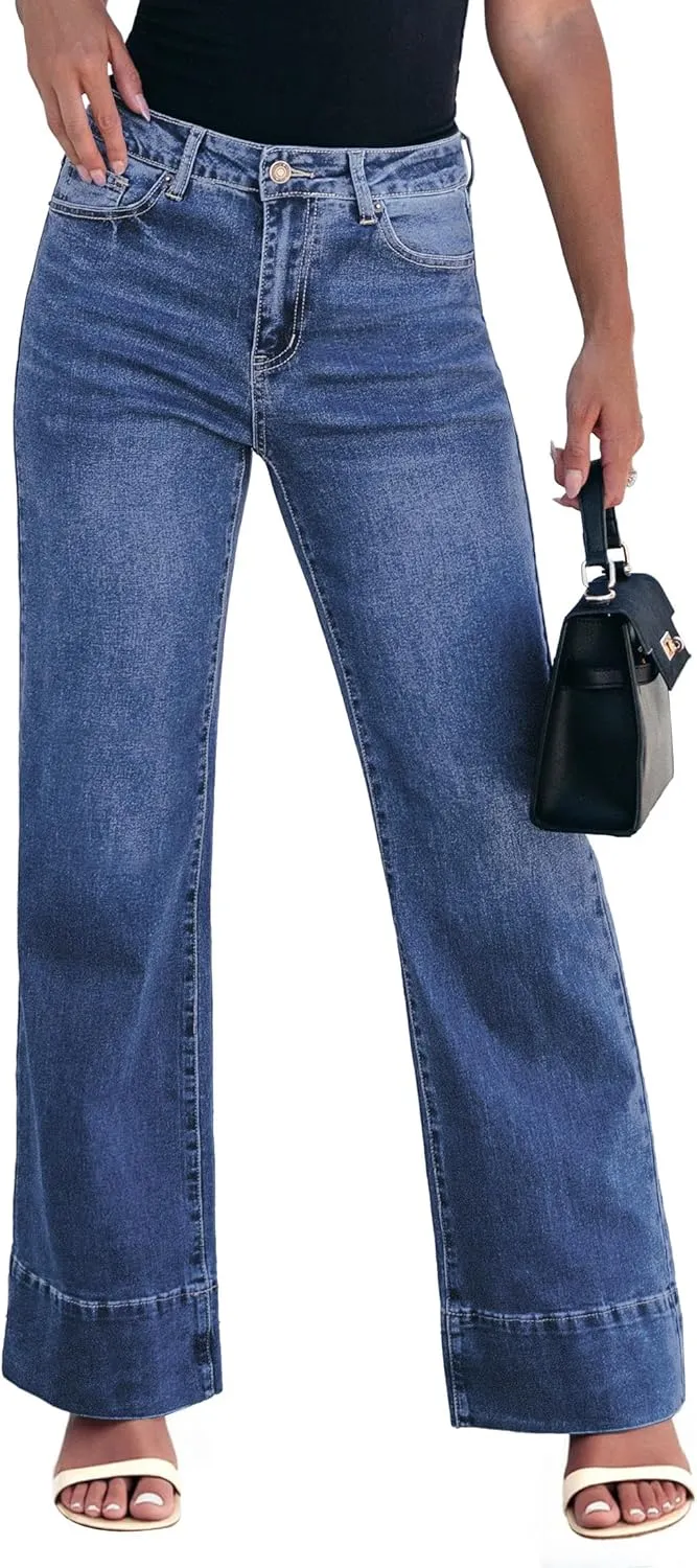 luvamia Wide Leg Jeans for Women High Waisted Flare Trendy Stretchy Denim Pants Baggy Classic Trouser Jeans with Pockets