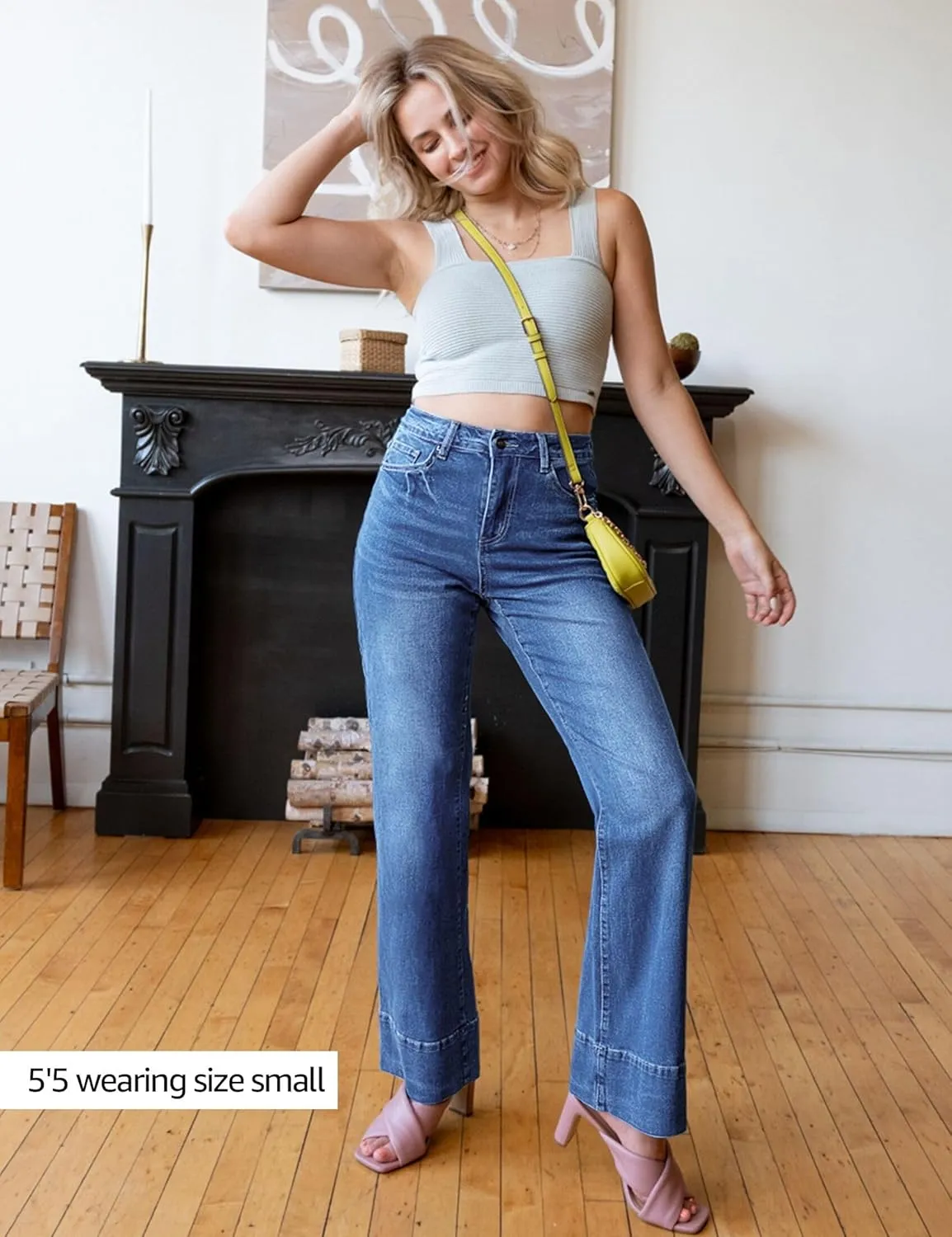 luvamia Wide Leg Jeans for Women High Waisted Flare Trendy Stretchy Denim Pants Baggy Classic Trouser Jeans with Pockets