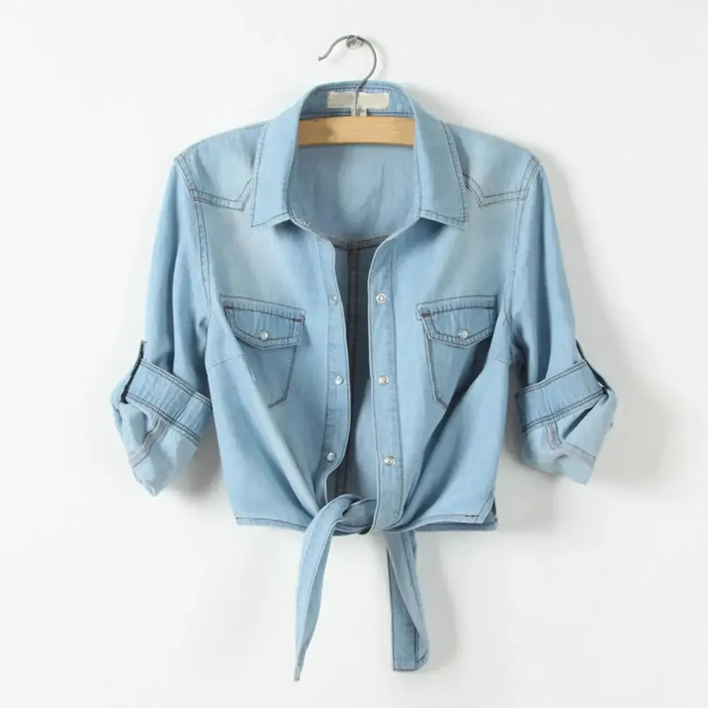 LVSANW Women Lightweight Jacket Women Loose Jacket Chic Half-sleeve Women's Cardigans Turn-down Collar Lace-up Design Shirt